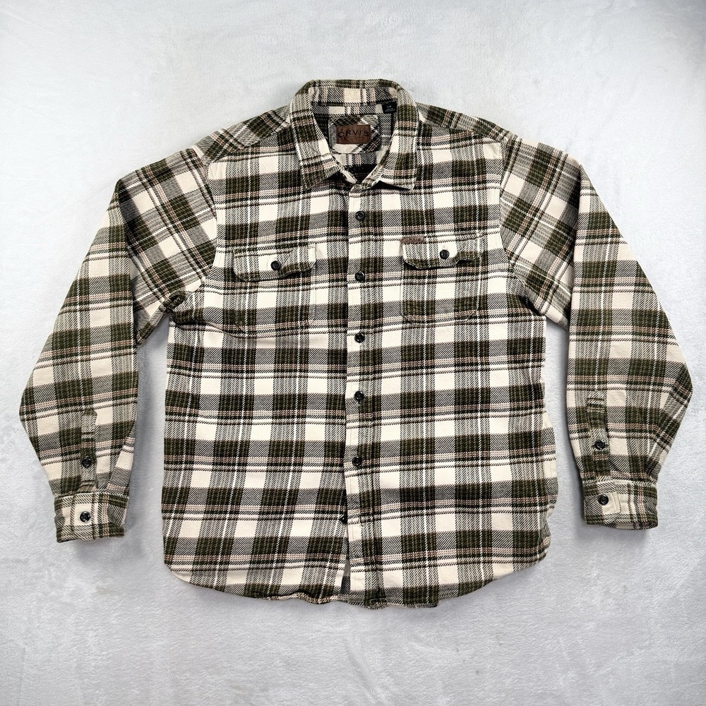 Orvis Heavyweight Flannel Shirt Shacket Mens L Pockets Work Outdoor 100% Cotton